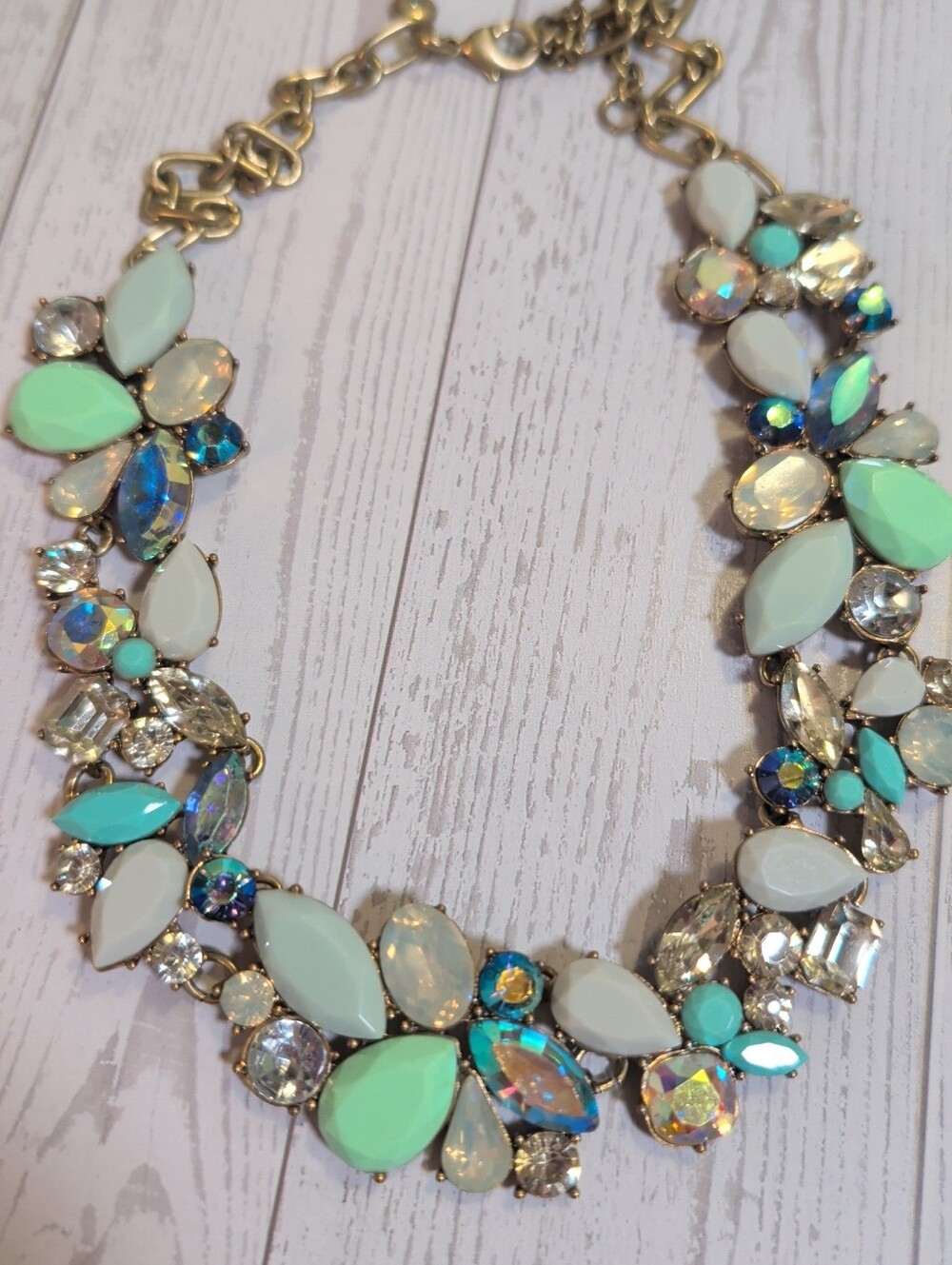 Authentic J.Crew Signed Pastel Mixed Crystal Cluster Statement Necklace